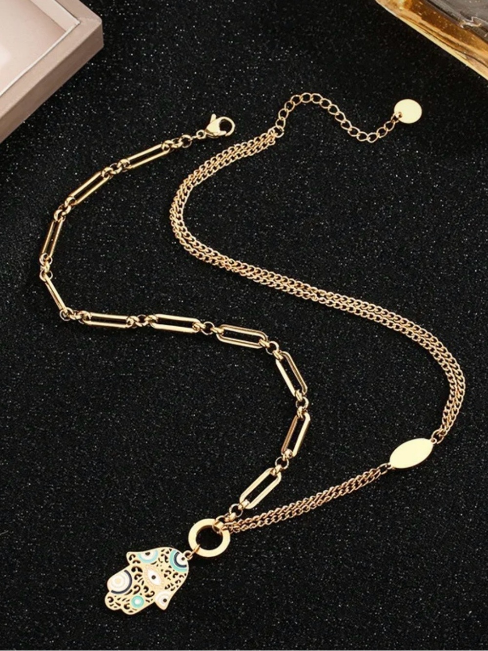 Enamel Necklace For Women In Titanium Steel Modern Fine Jewelry Classic Gold